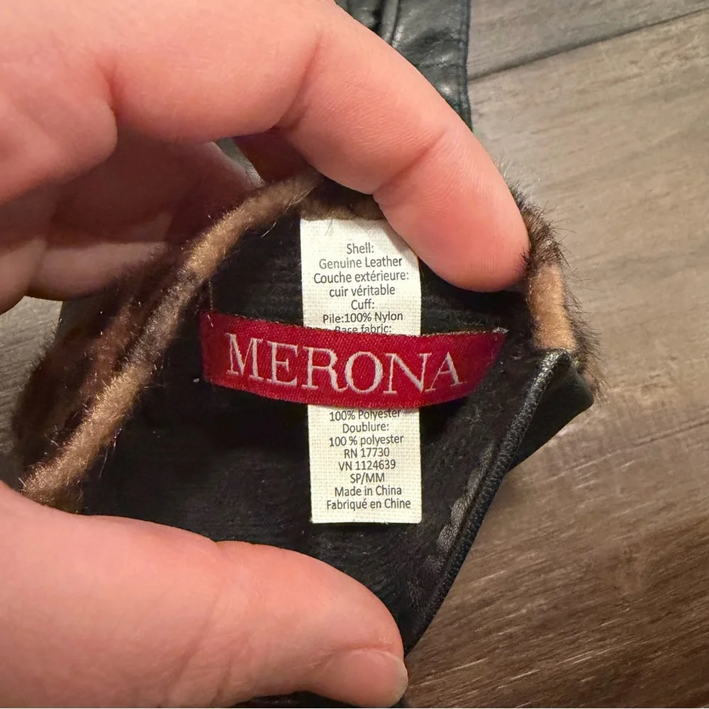 Merona Black Leather Animal Print Gloves